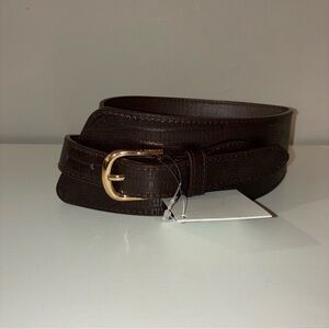 Zara Dark Brown Textured Leather Belt with Gold Buckle